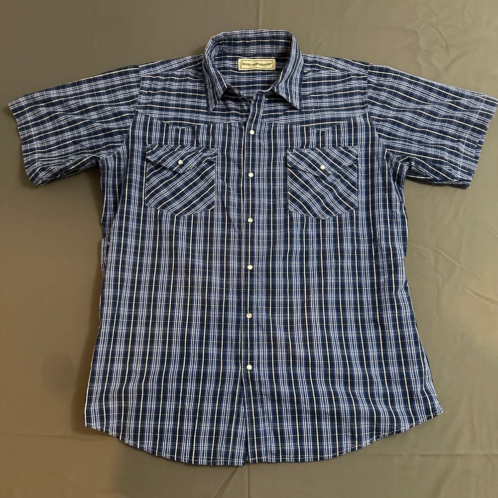 Bit & Bridle Short‎ Sleeve Pearl Snap Button Western Shirt Men's Size XL BLUE